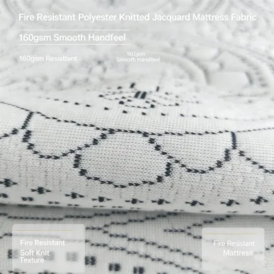 Decorative Knit Jacquard Polyester Mattress Ticking Cloth Fire Proof 160gsm 220cm for Mattress Production