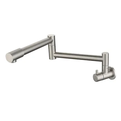 Modern Minimalist Kitchen Faucet 304 Stainless Steel Brushed Finish Retractable Swiveling Spout Wall-mounted Foldable