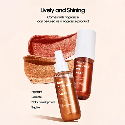 OEM Private Label Long-Lasting Shine Waterproof Lightening Nourishing Body Face Shimmer Oil Glow Highlighter Spray