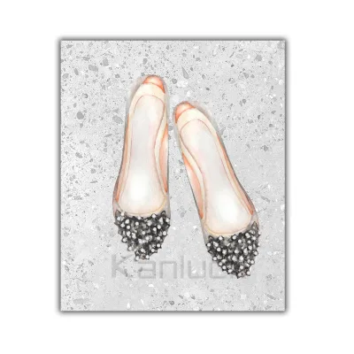 Favorite Shoes Modern Fashion Embellished Canvas Art With Rhinestone and Foil for Wall Decor