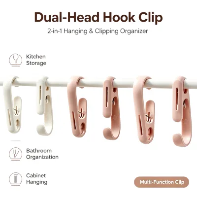 Innovative Plastic 2-in-1 Dual Head Hook Clip | Multi-purpose Hanging Clamp | Storage Organizer for Home Closet Kitchen Bathroom