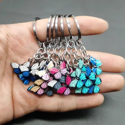 Best-Selling Colorful Enamel Butterfly Pendant Keychain Alloy Dripping Oil Technique Fashionable Simple Bag Accessory