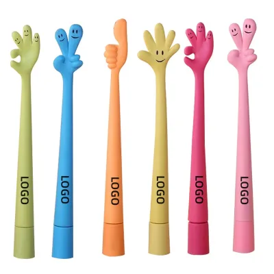 BKS Creative Custom Logo Printed Cartoon Gesture Advertising Plastic 1.0mm Ballpoint Pen Curved Colorful Student Supplies