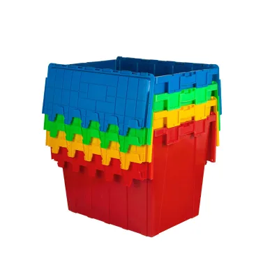 Best Quality Heavy Duty Recyclable Plastic Storage With Lid Tote Box Attached Lid Container for Sale