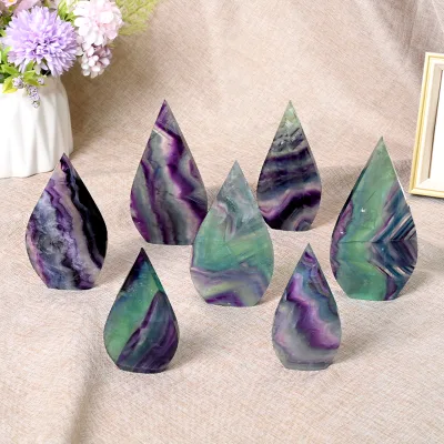 Wholesale High Quality Polished Flame Shape Crystal Ornament Colorful Fluorite Flame for Decoration