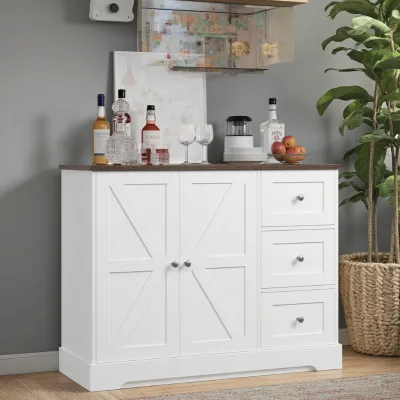 Bien Sideboard Durable White Kitchen Sideboard with 5 Storage Compartments and Wide Top