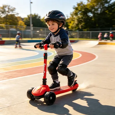 New 2-3-6 Years Old Flash Folding Three-Wheeled Scooter Steel Kick Push Sensor Type Scooter for Kids Boys and Girls