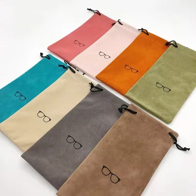Wholesale Fashionable Rectangle Sunglasses Packaging Drawstring Bag Colorful Flocked Fabric Glasses Case Storage Bag