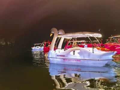 Attractive Electric Pedal Boat for Water Park Amusement with LED Lights 7-8km/h Speed 100-500kg Capacity