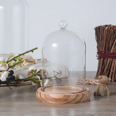 Display Dry Floral Scented Candle Dust Cover Clear Glass Dome Glass Cover With Wooden Base for Dry Flower Arts Presents