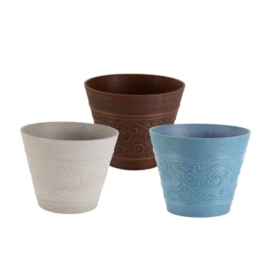 Antique Style Hand Carved Wholesale Price and High Quality Round Plastic Flower Pot for Garden Ornaments