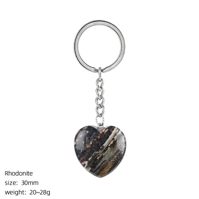 30mm Handmade Raw Natural Crystal Rhodorite Stone Keychain Gemstone Decor Portable Heart Key Ring Ornament Wholesale