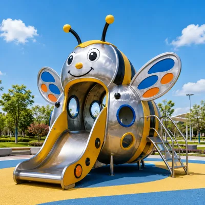 Cartoon Bee Stainless Steel Slide Play Equipment Custom Animal Shape Kids Outdoor Playground for Park Community Mall