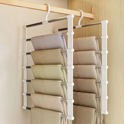 Space Saving 5 in 1 Multi Layer Magic Folding Stainless Steel Clothes Trouser Hanging Rack Pants Hanger