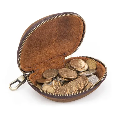 Retro Crazy Horse Leather Mini Zipper Coin Purse Genuine Leather Keychain Small Storage Pouch for Coins Tiny Accessories
