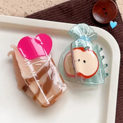Cute Summer Cartoon Apple & Ice Cream Acetate Hair Claw Clips Girls' Hair Claws with Cute Acetic Acid Design