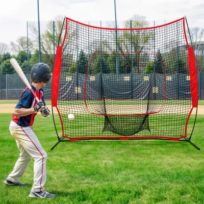 Portable Steel Baseball & Softball Practice Net 7x7ft with Strike Zone for Hitting Pitching Training
