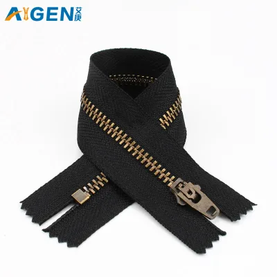 AIGEN Garment 5# Y-Teeth Auto Lock #5 Jeans Brass Zipper Metal Close End Copper Zipper for Jeans