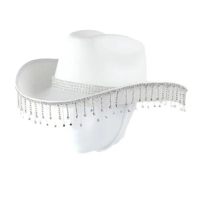 Western Cowboy Caps Pink Cowgirl Hat for Women Costume Party Rhinestones Edge Fedora Cap