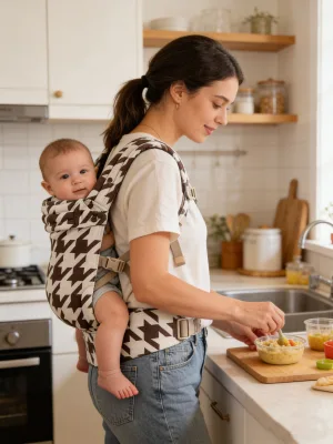 55 Cotton 45 Linen Houndstooth Baby Carrier Premium Baby Carrier Ergonomic Baby Hip Seat Carrier for All Seasons Use