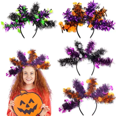 2024 New Large Tinsel Garland Pumpkin Hair Band Party Prop Costume Accessories Halloween Headbands Hair Hoop for Women