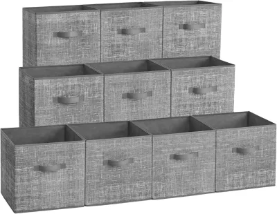 Storage Cubes 13 X 13 X 13 Inches Non-Woven Fabric PP Plastic Bins Double Handles Set 10 Closet Organizers Shelves