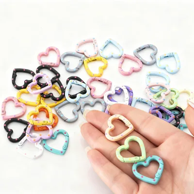 Enamel Coated Polka Dot Heart Spring Ring, Zinc Alloy Open Jump Ring for DIY Keychain & Jewelry Making _ Wholesale