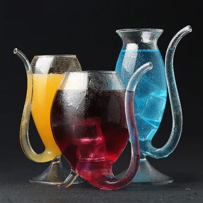 Creative Crystal Cocktail Glass with Long Spout and Strainer Elegant Vampire and Squirrel Design