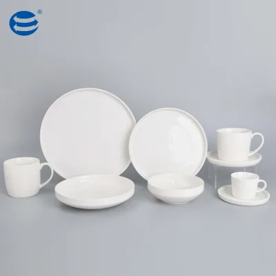 Solid White Plain Bone China 6-Piece Dishwasher Safe Dinnerware Set with Plates Bowls Mugs Cup & Saucer