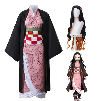 Anime Demon Slayer Kimetsu No Yaiba Kamado Nezuko Full Cosplay Including Shoes Wig Tooth Mouth Stick Adult Woman Cosplay Costume