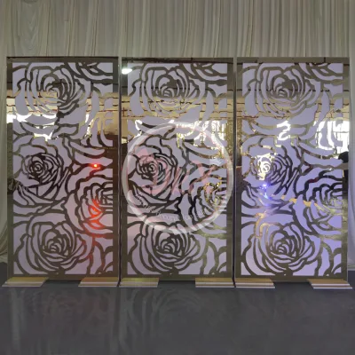 Promotional Price Gold Mirrored Flower Pattern Acrylic Backdrop Panel for Banquet Wedding Events Supplies