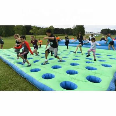 Team Building Games  PVC Inflatable Team Building Game Obstacle Running Mattress Inflatable Hole Race for Kids
