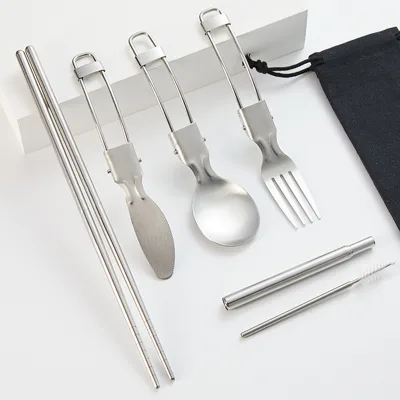 High Quality Collapsible Stainless Steel Camping Portable Set Picnic 3pcs Travel Outdoor Metal Cutlery
