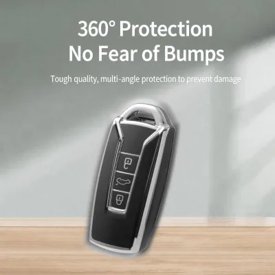 TPU Car Key Cover for 2023 VW Touareg Golf 3 Button Silver Edge 360 Protection Signal Friendly Remote Fob Shell Accessories