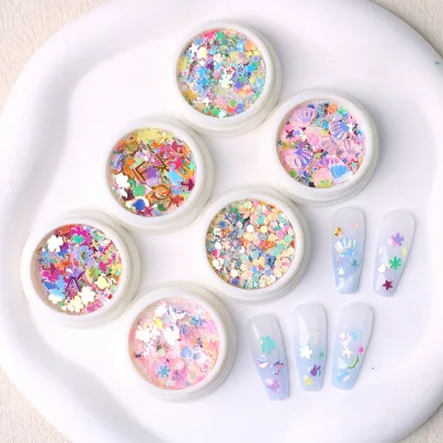 6 Colors Set Holographic Glitter Irregular Nail Sequins Hexagon Chunky Art Fashionable Guangdong