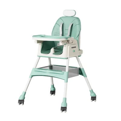 Multifunctional Baby High Chair Foldable Reclining Dining Chair Hair Washing Seat Adjustable Height with Wheels