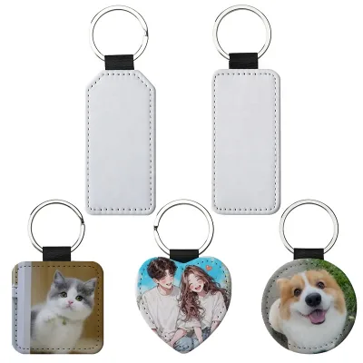 Custom DIY Sublimation Blank Keychain Heat Transfer DIY Double-Size Printed Keychain PU Leather Double Sides Sublimation Keyring