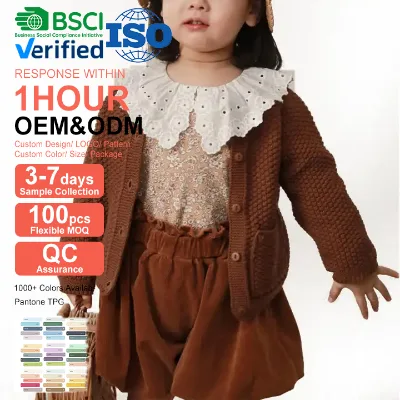Vintage Baby Girl Front Pocket Knotted Knit Sweater Kids Cotton Cardigan