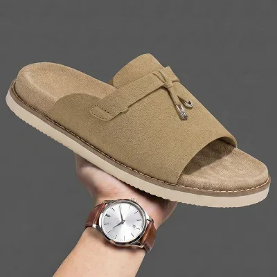 New Matte Suede Outdoor Soft Sole Summer Slide Sandals for Men Lightweight Breathable Anti-Slip Summer Slippers
