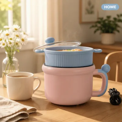 Pastel Mini Electric Cooking Pot 1.6L 600W with Egg Boiler Pancake Crepe Pan Modern Elegant for Home Breakfast Use KL04001