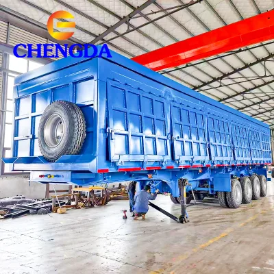 Chengda 80 Tons Agricultural 4 Axle Sides Tipper Hydraulic Cylinder Steel Dump Tipper Semi Trailer for Africa Sale