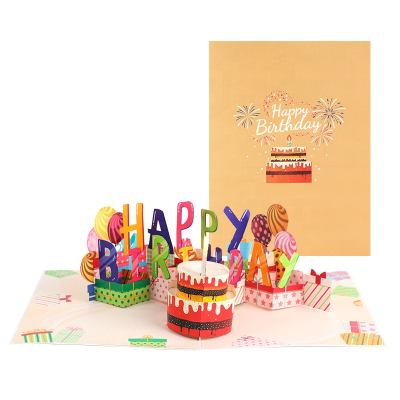 Happy Birthday Cake Music 3D Pop up Greeting Card With Lights and Sound Creative Gift Birthday Greeting Card