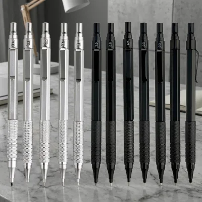 Full Metal Mechanical Pencil Set, 0.3/0.5/0.7/0.9/2.0mm Metal Drafting Pencils for Sketching Drawing Writing