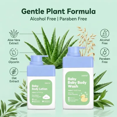 Private Label Plant Based Calendula Baby Duo Set Gentle Cleansing Body Wash & Hydrating Body Lotion for Sensitive Newborn Skin