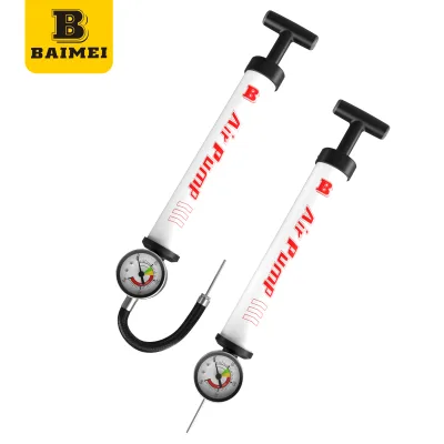 BAIMEI Hand Ball Air Pump Model 303B for Basketballs Footballs Balloons with Universal Needle Pressure Gauge Hose (Steel & PP)