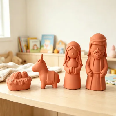 Hand Made Terracotta Jesus Mary Joseph Holy Figurines Christmas Statues 4-Pack Clay Nativity Home Decorations Religious Gift