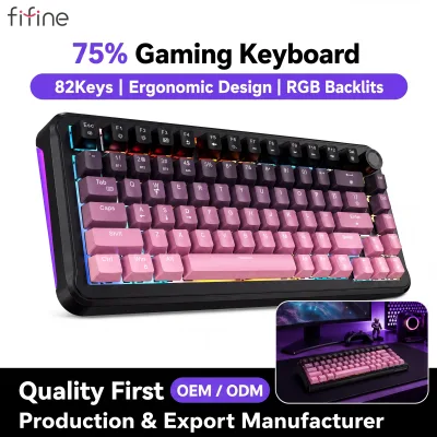 FIFINE GK4 Hot Swappable Mechanical Gaming Keyboard RGB Backlit Wired Compact Layout Programmable NKRO Desk Keyboard Media Knob