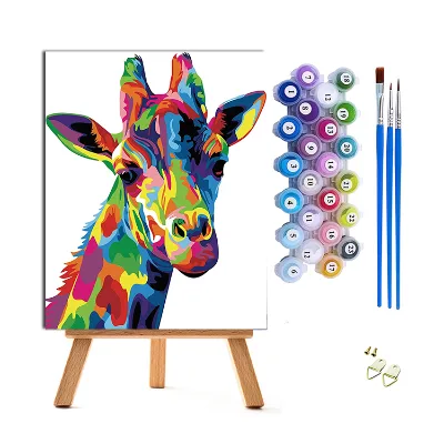 Cheap Wholesale With Brushes Acrylic Pigment DIY Canvas Painting Adults Colorful Paintboy Beginners Painting by Numbers Giraffe