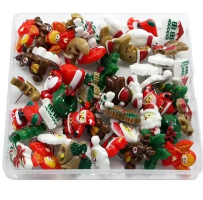 The 50 Pcs Christmas Themed Push Pins,Christmas Decorative Thumb Tacks  for Cork Board Photo Wall