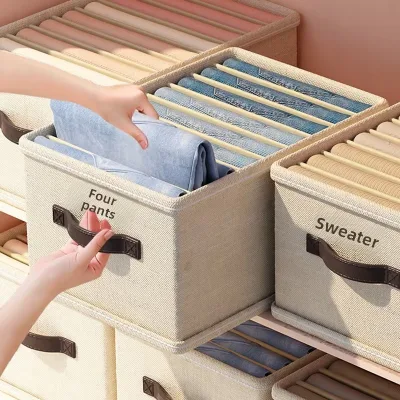 Pants Organizer Wardrobe Clothing Storage Box Tiered Compartmentalized Garment Sorting Bin Fabric Foldable Multi-Purpose